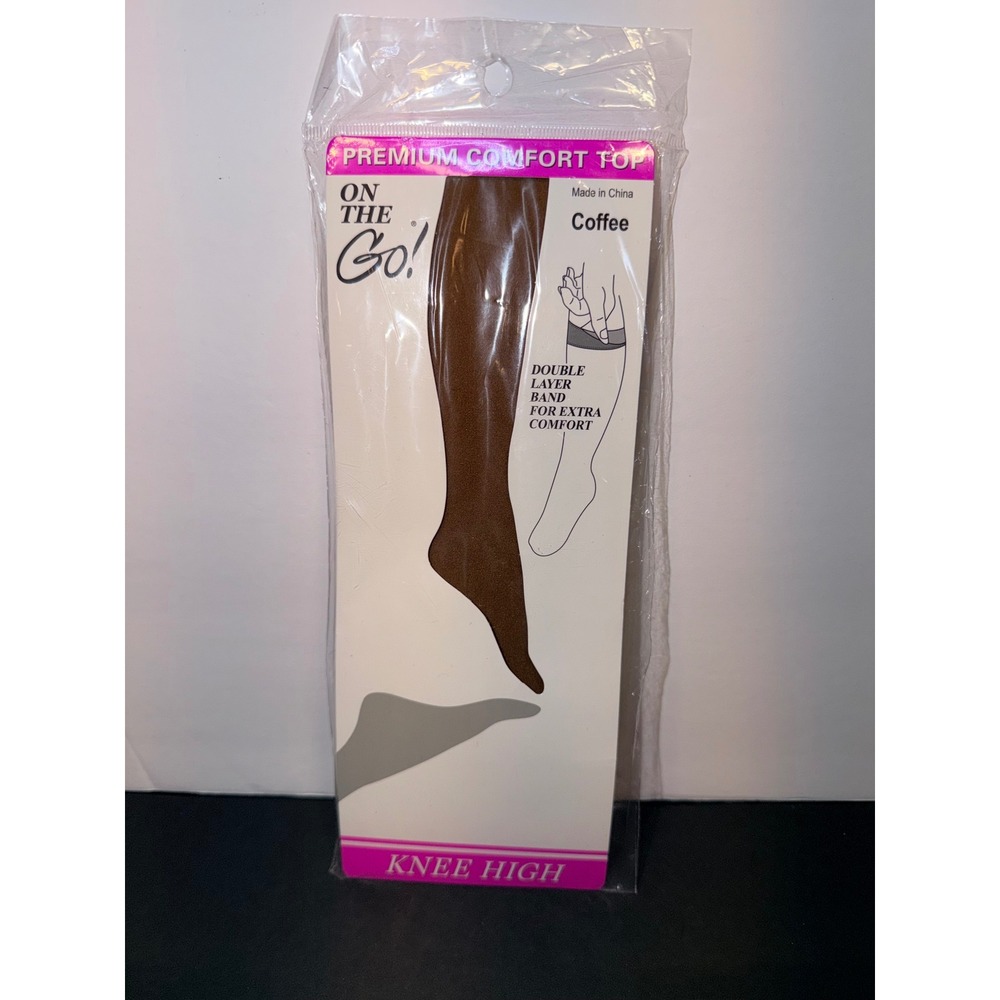 On The Go! Womens Knee High Hosiery Sheer Coffee One Size Fits 8.5-11 1 Pair NEW